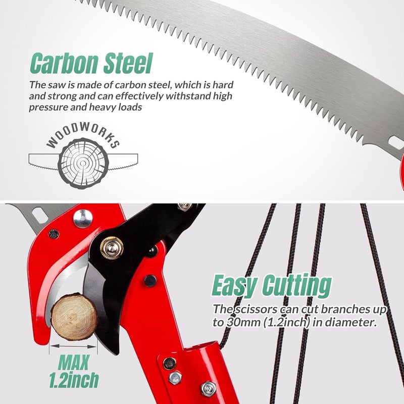 Suchtale 10FT Pole Saw for Tree Trimming, Manual Tree Pruner with Steel Blade & Scissors, Long Handle Branch Cutter Pole, Extendable Limb Trimmer for High Branches, Yard Garden Pruning Saw - Image 4